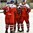 GRAND FORKS, NORTH DAKOTA - APRIL 18: Czech Republic's Matyas Kantner #27, Ondrej Najman #10, and  Ondrej Kachyna #7 celebrates a first period goal against Denmark during preliminary round action at the 2016 IIHF Ice Hockey U18 World Championship. (Photo by Matt Zambonin/HHOF-IIHF Images)

